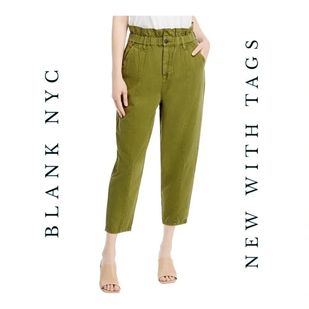 1378. BLANK NYC SMOCKED WAIST HIGH RISE STRAIGHT LEG PANTS SIZE 28 OLIVE GREEN